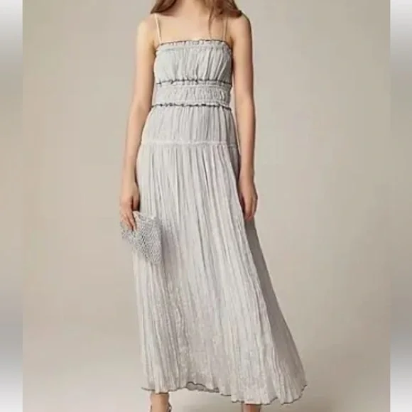 NWT J. Crew Light Gray Crinkled Maxi Dress size S - Picture 3 of 9